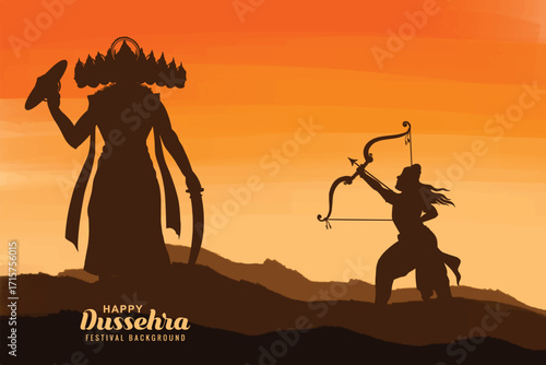 Happy dussehra festival of india of lord rama killing ravana illustration design