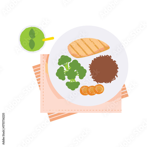 Healthy and Balanced Meal with Grilled Chicken Broccoli and Brown Rice.