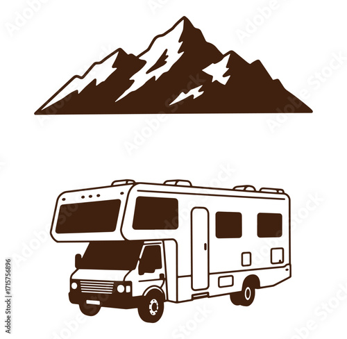 Rv motorhome camping trip outdoors adventure with mountains and exploration concept