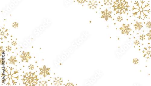 Christmas frame with gold stars and snowflakes in minimalist line art style, arranged on transparent background with plenty of space