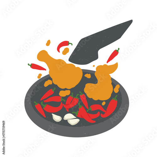 Spicy Fried Chicken Preparation with Chili and Garlic.