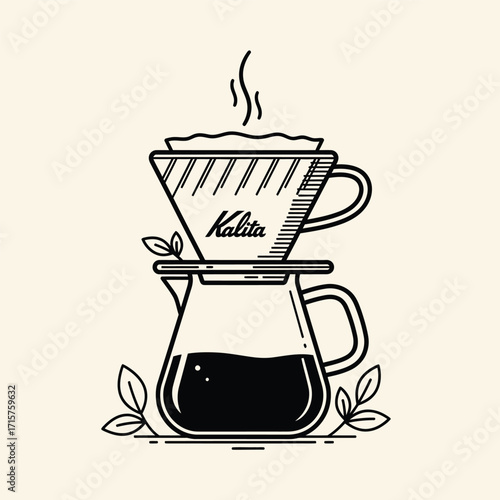 Kalita Wave Pour Over Coffee Maker with Freshly Brewed Coffee.
