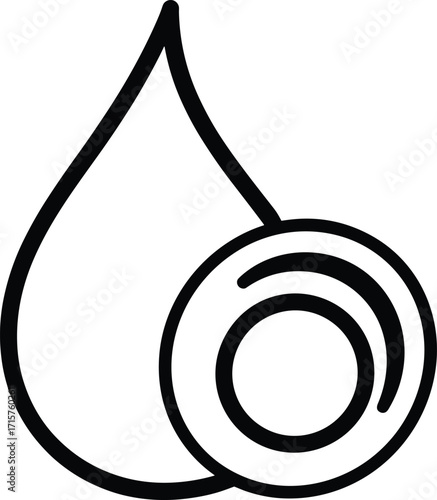 Minimalist drop and spiral logo, clean black line design, abstract symbol for oil, printing, essential oil, or absorption concept