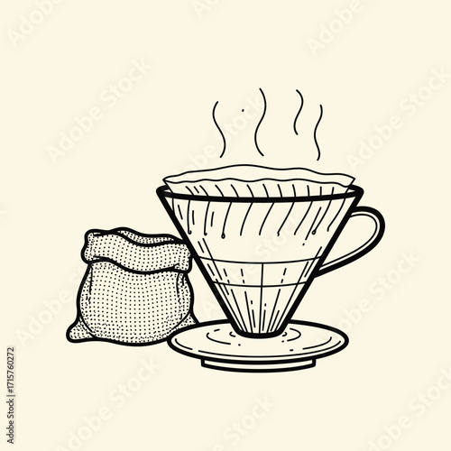 Pour Over Coffee Brewing Method Illustration.