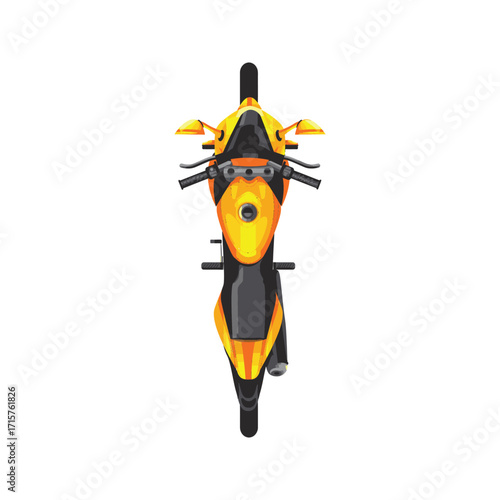 Top view of a yellow and black motorcycle.