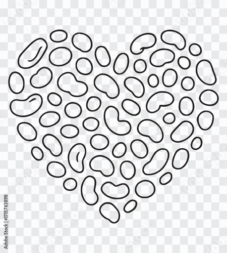 Organic Pulses and Legumes Heart Design – Vector Art for Healthy Living Heart Shape Made of Colorful Beans – Healthy Food Concept Illustration