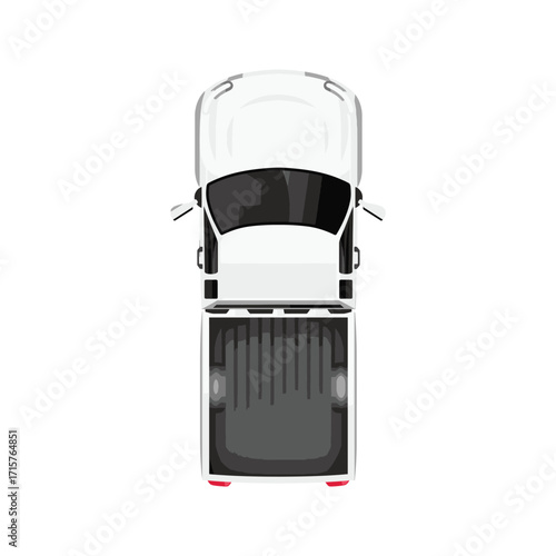 White Pickup Truck Top View Isolated.
