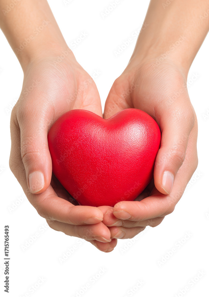 Fototapeta premium Hands Holding Red Heart Symbol in Close Up on White Background