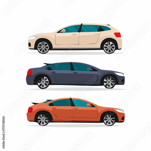 SUV car vector template with simple colors without gradients and effects. View from side, front, back, and top