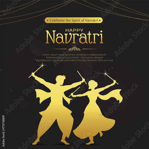 Silhouette of dandiya couple, happy navratri, durga puja and dussehra
