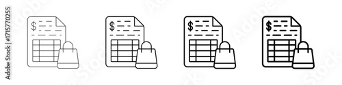 Sales Report Icons Set In Various Stroke Line Styles