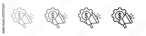 Sales Marketing Icons Set In Various Stroke Line Styles