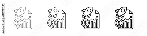 Sales Improvement Icons Set In Various Stroke Line Styles