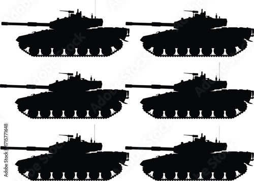 Silhouetted Tanks A Military Force Ready for Deployment