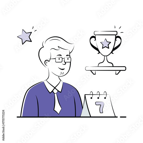 Teacher receiving award for best teaching performance, modern hand drawn illustration