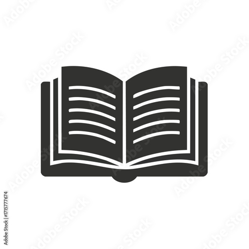 Open book icon with pages showing text, symbolizing reading and knowledge.