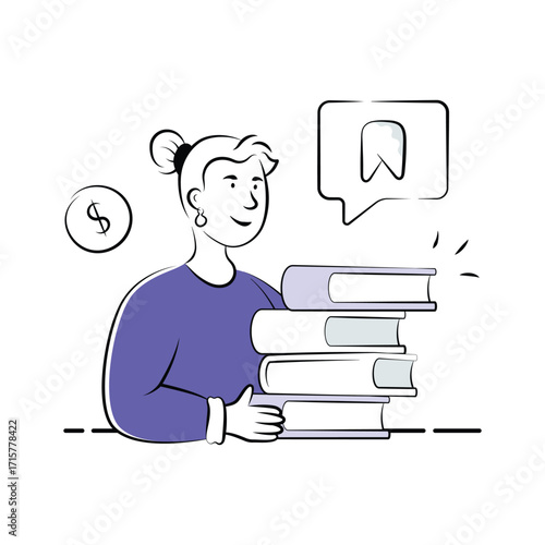 An illustration of a student borrowing books for study and knowledge.