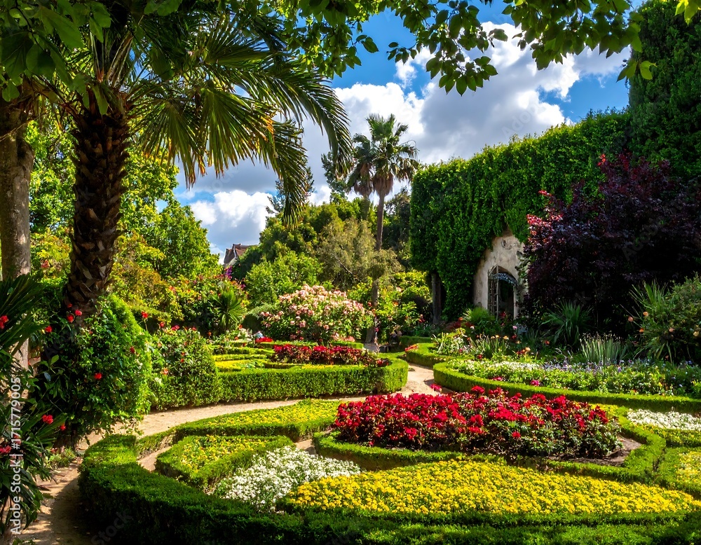 Obraz premium Lush garden with winding paths