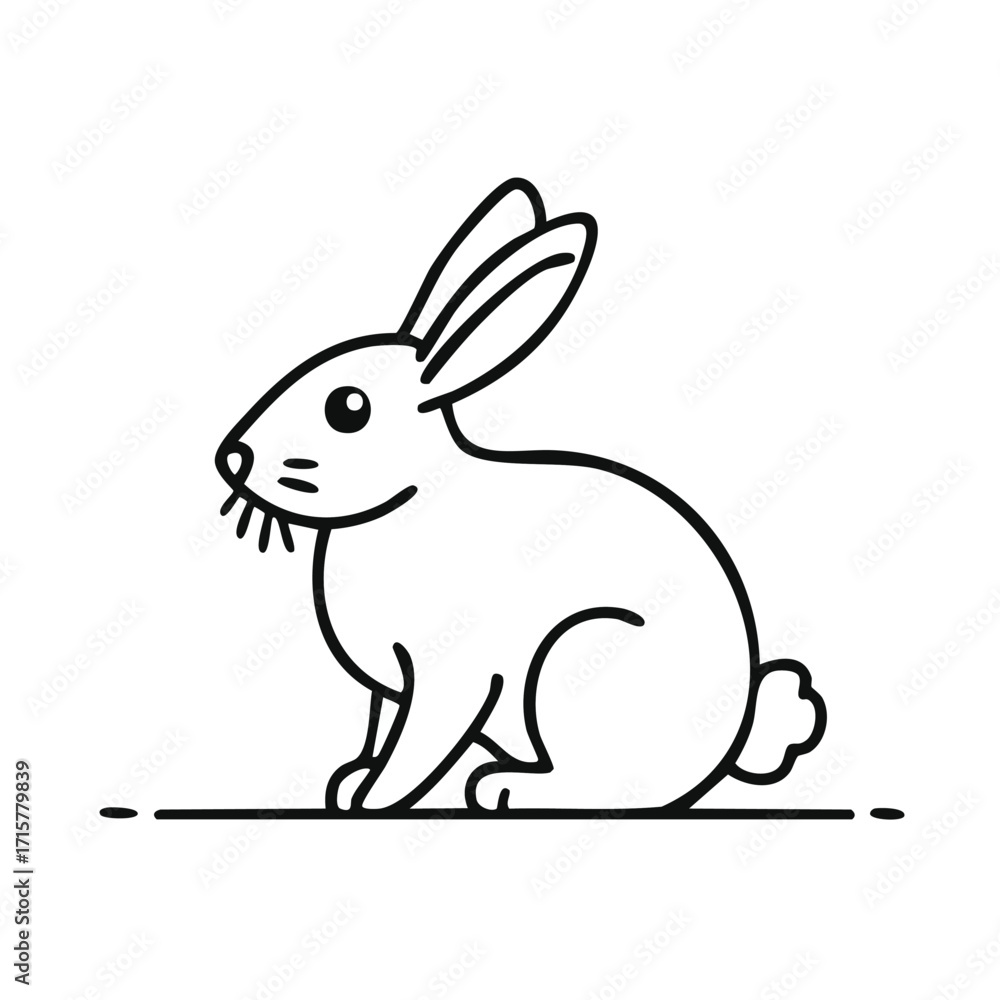 Obraz premium Simple line drawing of a rabbit sitting on the ground.