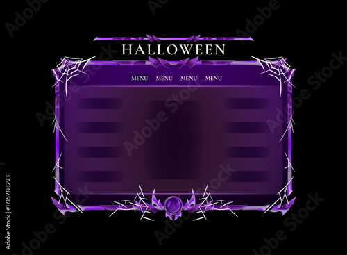 Set of Violet Frame Fantasy Medieval Game UI Board Main Menu Templates — Spider Web Halloween Theme for RPG and Adventure Interface Design