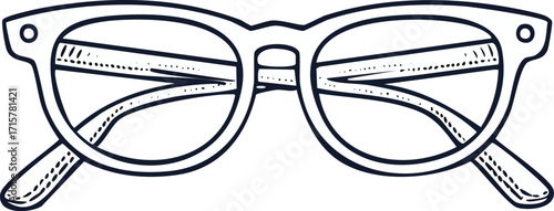 Illustration of a pair of glasses with a thick frame and round lenses.
