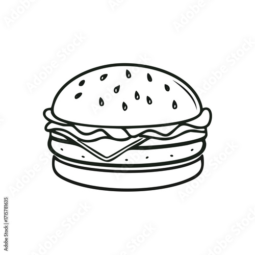 Illustration of a burger with sesame seeds on the bun.