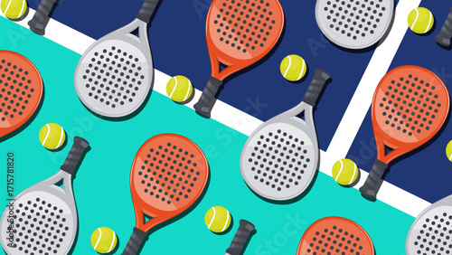 Padel tennis illustration vector design background. Modern minimalist padel or tennis racket and ball vector illustration