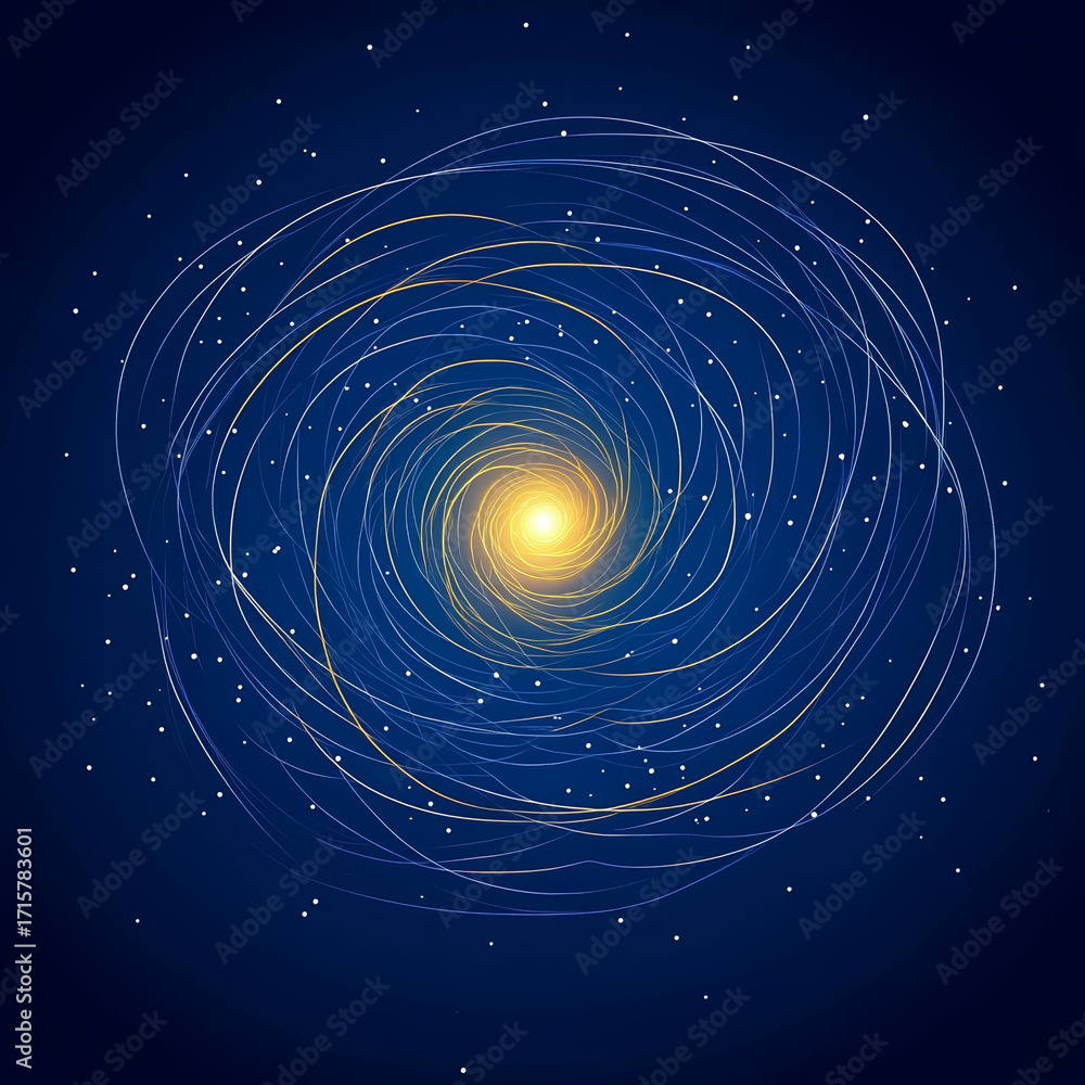 Obraz premium Glowing spiral lines, abstract galaxy, cosmic swirl, night sky, energy, dynamic, blue background