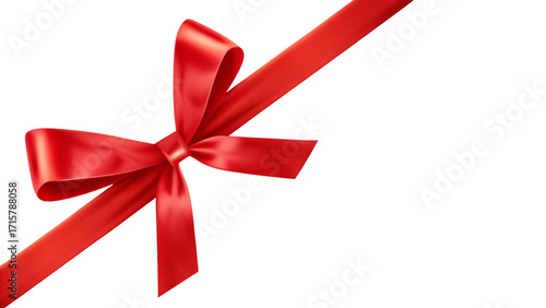 Red satin ribbon bow isolated on transparent background