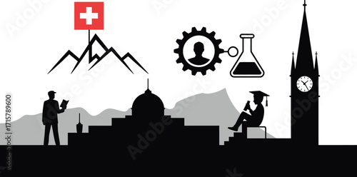Global Education and Innovation Skyline Silhouette with Transparent Background Vector Design