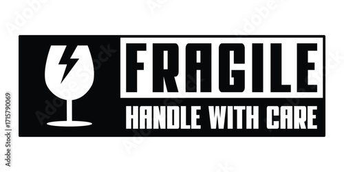 Fragile Handle With Care Label. Shipping Icon Vector, Package Fragile Symbol. Broken Glass Warning Sign