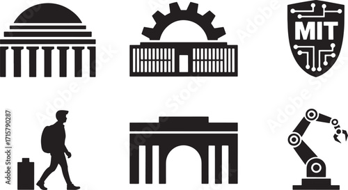 MIT and Technological University Symbols Silhouette Set Innovation and Engineering