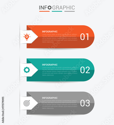 Business infographic template vector element. 3 step vertical columns for business information and web graphic design