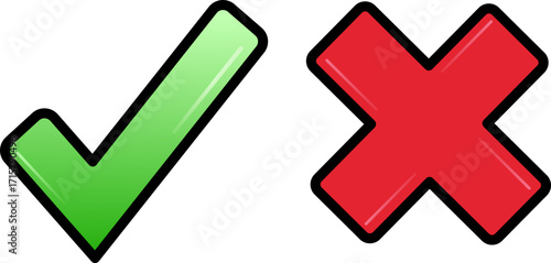 Green Check Mark and Red Cross Icon Vector Illustration