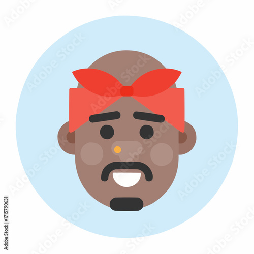 Cool bald man with bandana and mustache smiling, representing strength and individuality