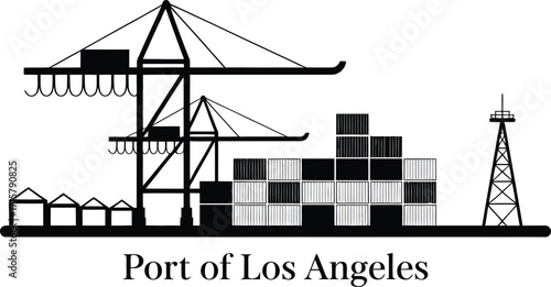 Port of Los Angeles Silhouette Illustration Depicting Global Trade and Maritime Industry Infrastructure