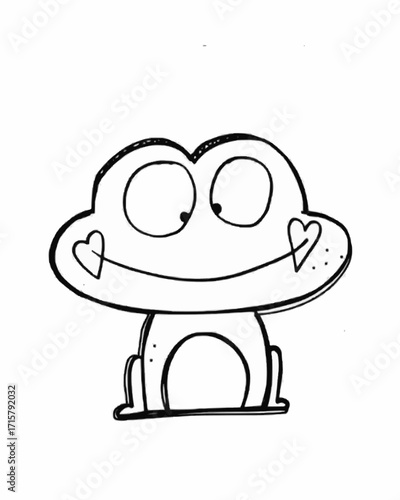 Adorable cartoon frog character with hearts on cheeks beaming with joy and charm
