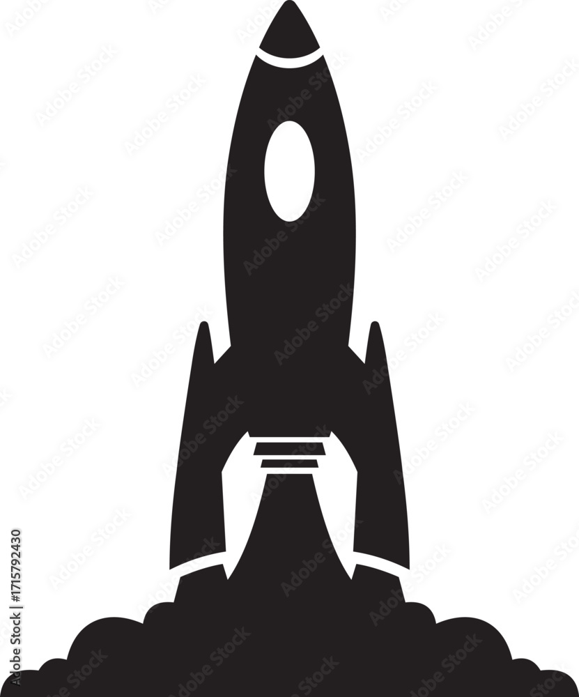 Obraz premium Simple black rocket launching icon.
