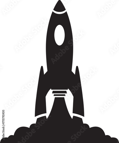 Simple black rocket launching icon.