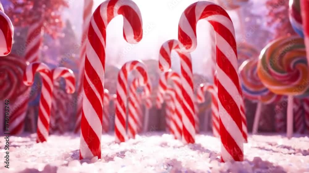 A magical forest where the trees are made of candy canes