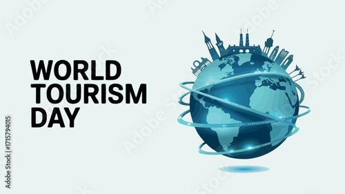World Tourism Day Globe with Landmarks Graphic Design