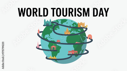 World Tourism Day Travel Global Landmarks Culture Celebration Illustration