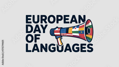 European Day of Languages with Megaphone and Flags Illustration