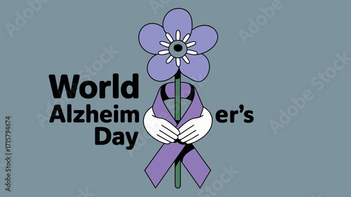 World Alzheimer's Day with Purple Ribbon and Supportive Hands