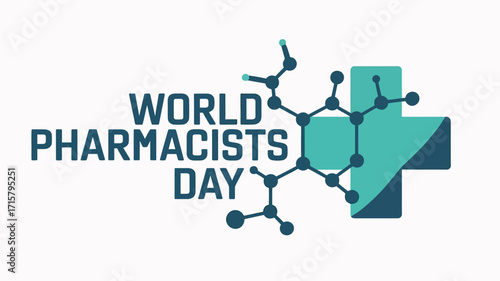 World Pharmacists Day with Molecule and Pharmacy Cross Icon