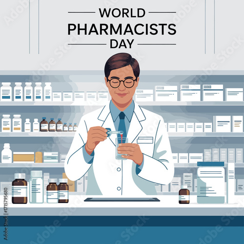 World Pharmacists Day Celebration with Pharmacist Preparing Medicine