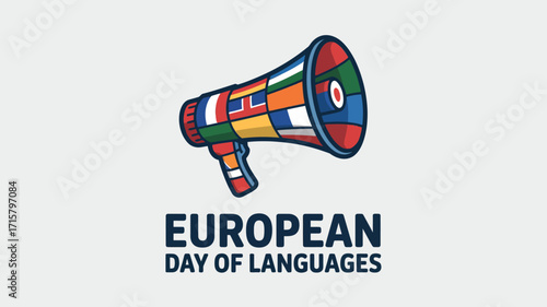 European Day of Languages with Megaphone and Flag Design