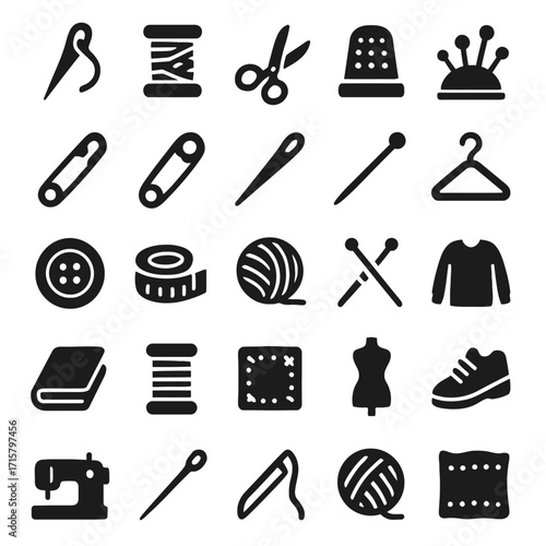 A set of black vector sewing tool icons