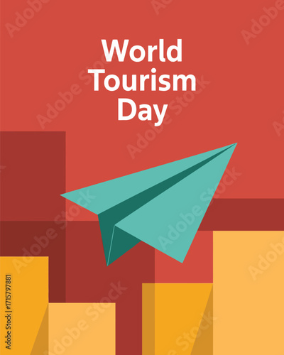World Tourism Day Celebration with Paper Airplane Travel Symbol