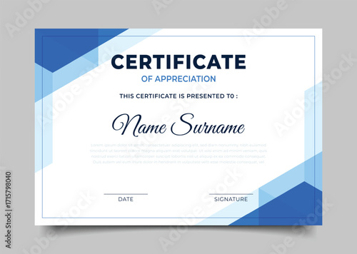 Business blue Certificate of appreciation template geometric design